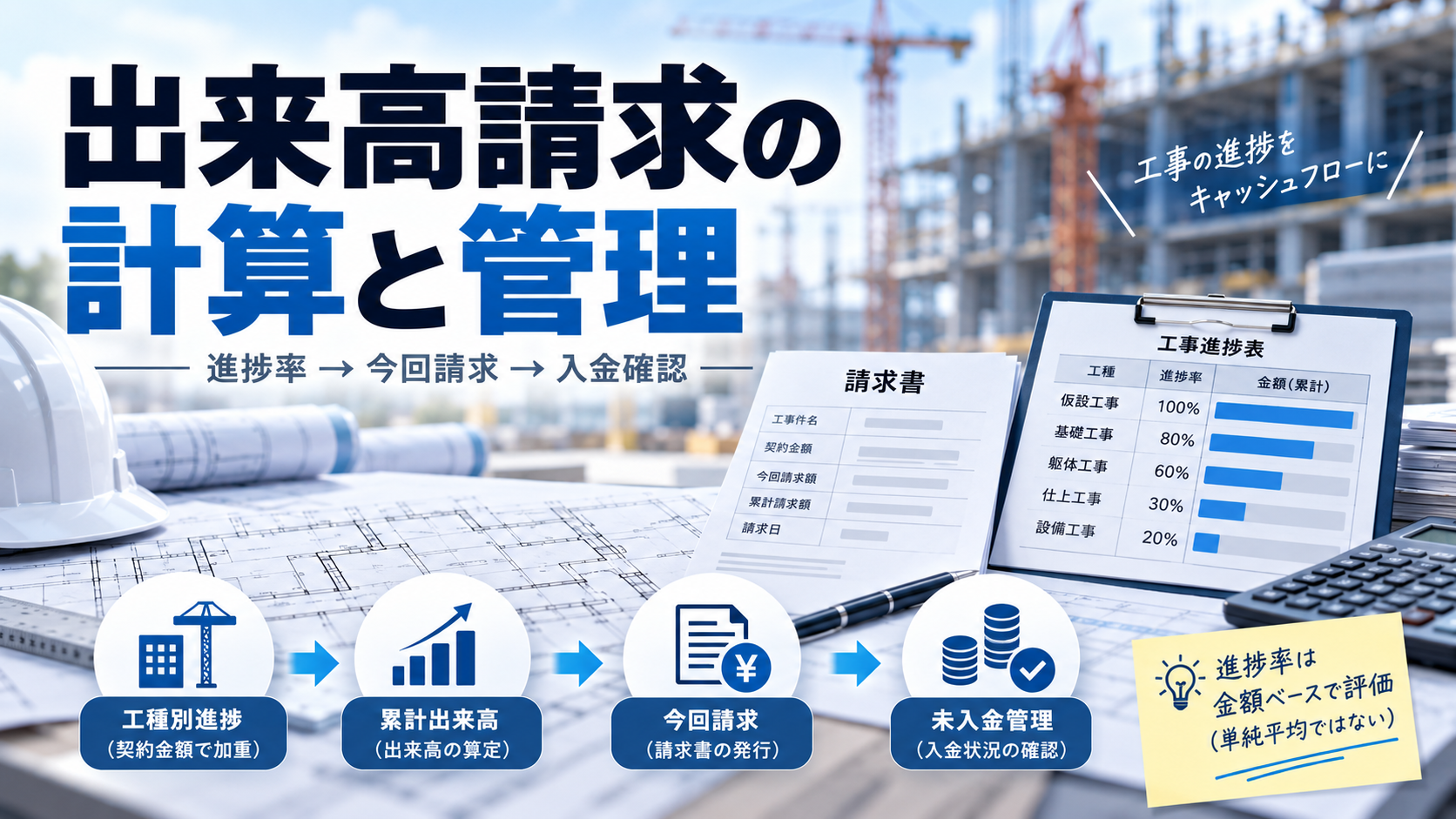 出来高請求とは?建設工事の計算方法と請求・入金管理の具体例