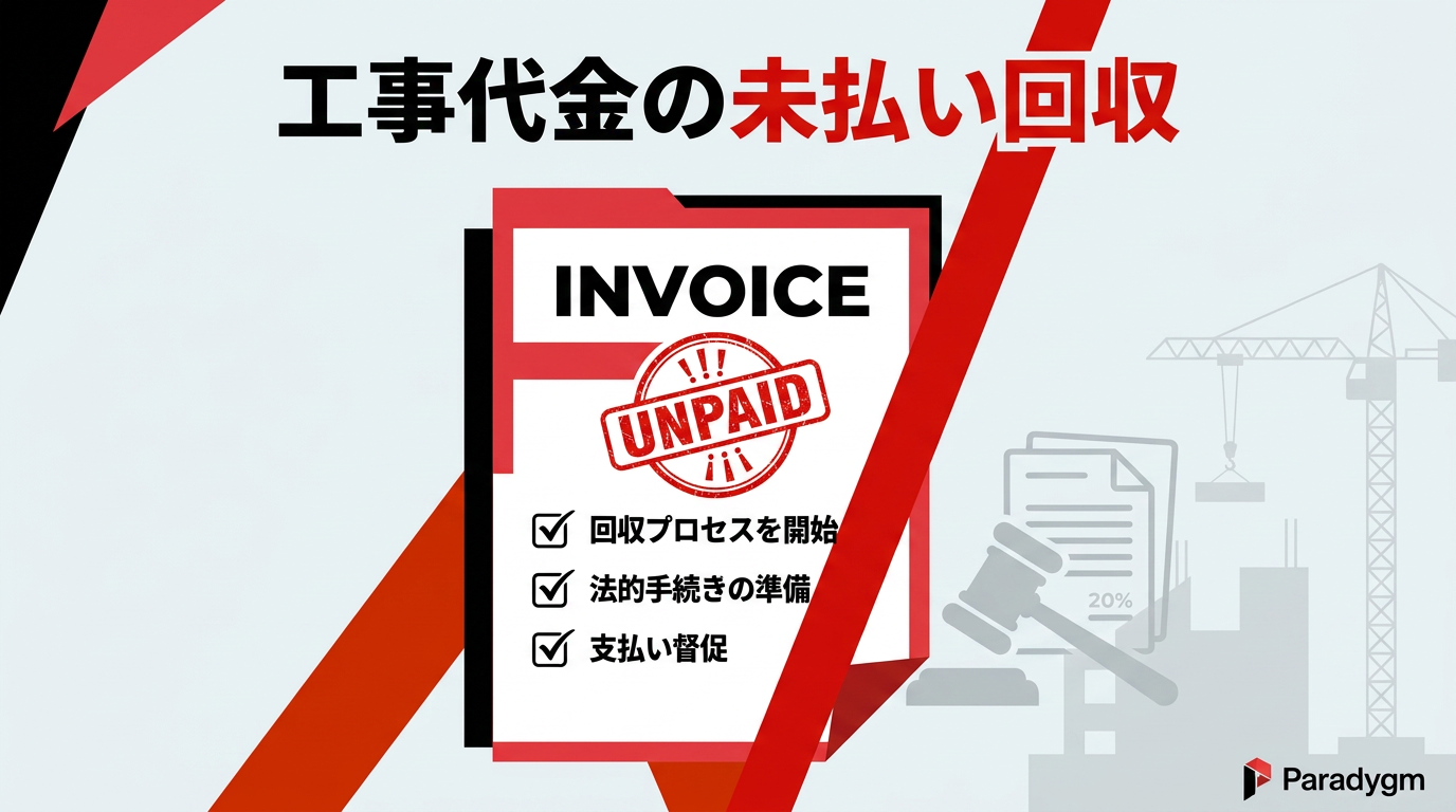 工事代金が未払いに｜回収方法と取るべき法的手段を解説