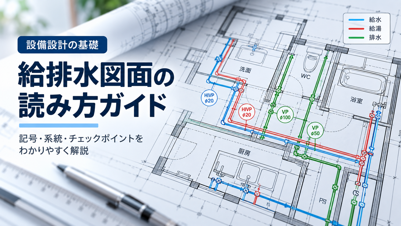 配管図面の見方｜給水・給湯・排水・通気の記号と勾配・高さの読み方