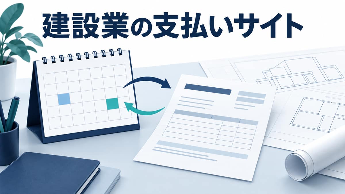 カレンダーと請求書で建設工事の入金日・支払日の違いを確認するイメージ