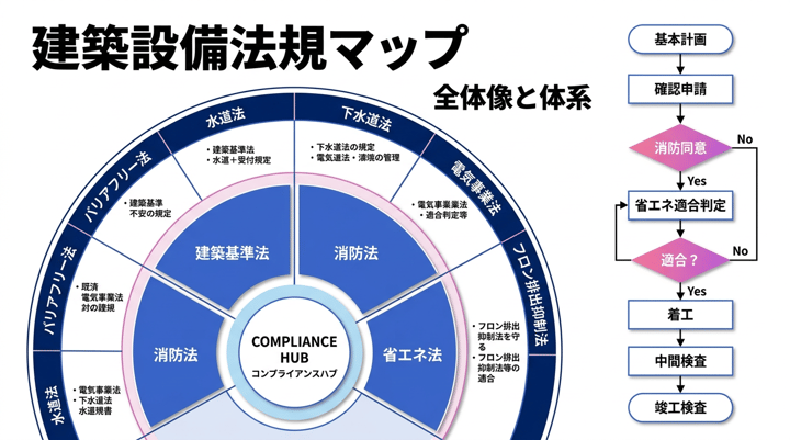 建築設備に関わる法規の全体マップ|建基法・消防法・省エネ法と関連法規の横断ガイド